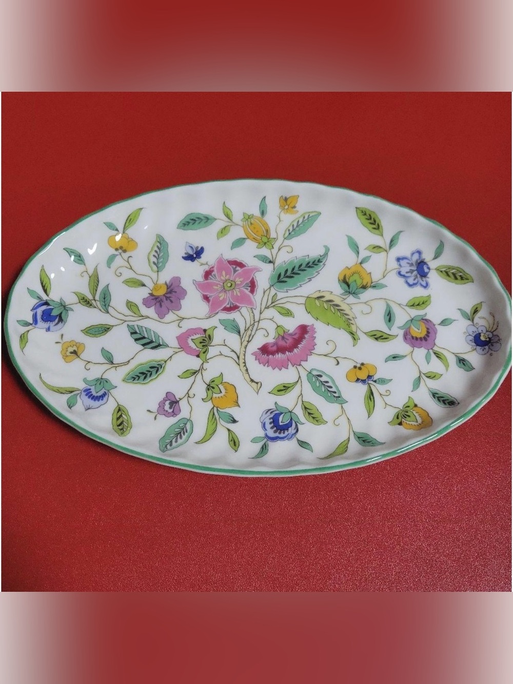 Minton Haddon Hall Green Oval Plate 22cm W/ green blue edge RARE